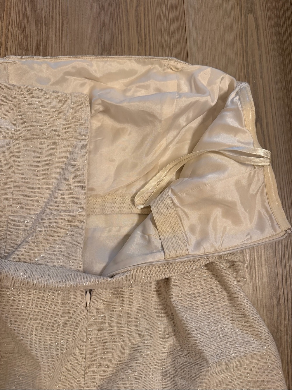 LOFT Women’s Petite Strapless Shimmery Gray Linen-Blend Tie-Waist Dress size 2 - Picture 10 of 11
